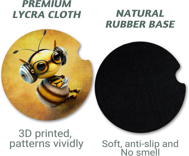 Yonlevres Bee Car Coasters - Anti Slip Rubber Mat with Finger Notch, 2 Pack for Car Cup Holders, Cute Interior Accessories - Image 5